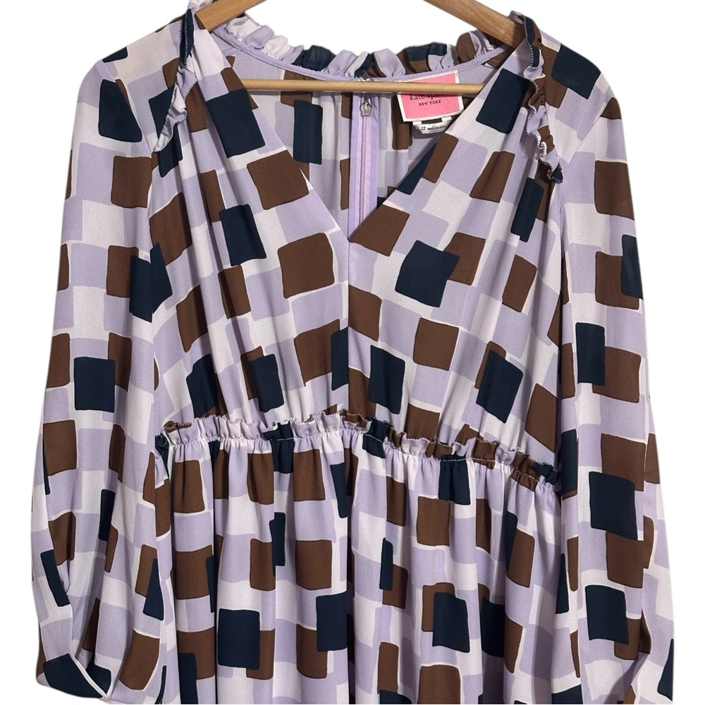Kate Spade New York Geo Squares Swing Ruffled Dress Size 12 - Picture 6 of 16